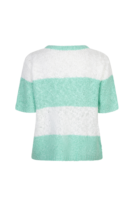 EsQualo Sweater Striped Sequins Offwhite Mint SP26.02007 Stretchshop.nl