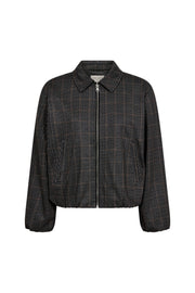 Freequent Fqnaduva Desert taupe en zwart jack met capuchon en ritssluiting, casual winterjas voor dames.
