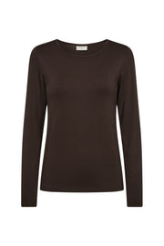 Vrijequent Fqliana Mole top in zachte stof met korte mouwen en ronde hals, gedragen door een model.