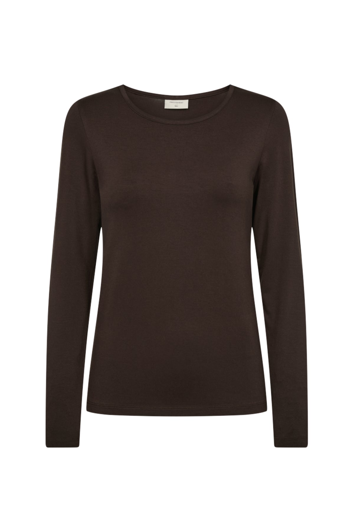 Vrijequent Fqliana Mole top in zachte stof met korte mouwen en ronde hals, gedragen door een model.