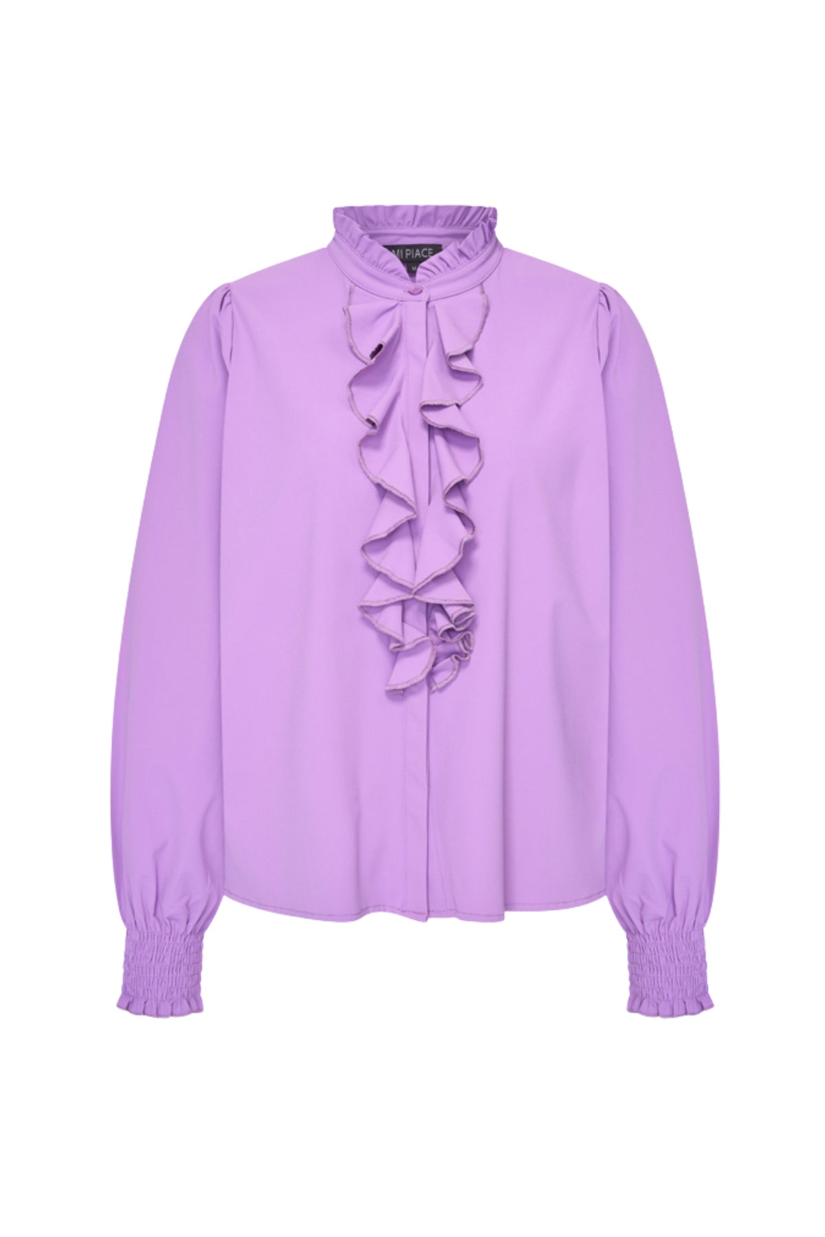Lichte reisblouse met ruches in hyacintkleur van Mi Piace, gezellige en stijlvolle top voor reizen en dagelijks gebruik.