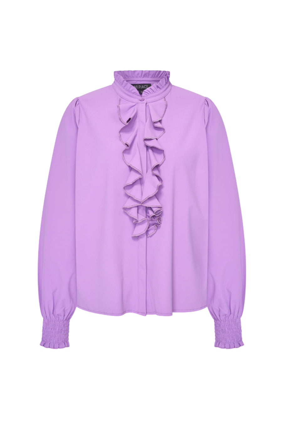 Lichte reisblouse met ruches in hyacintkleur van Mi Piace, gezellige en stijlvolle top voor reizen en dagelijks gebruik.