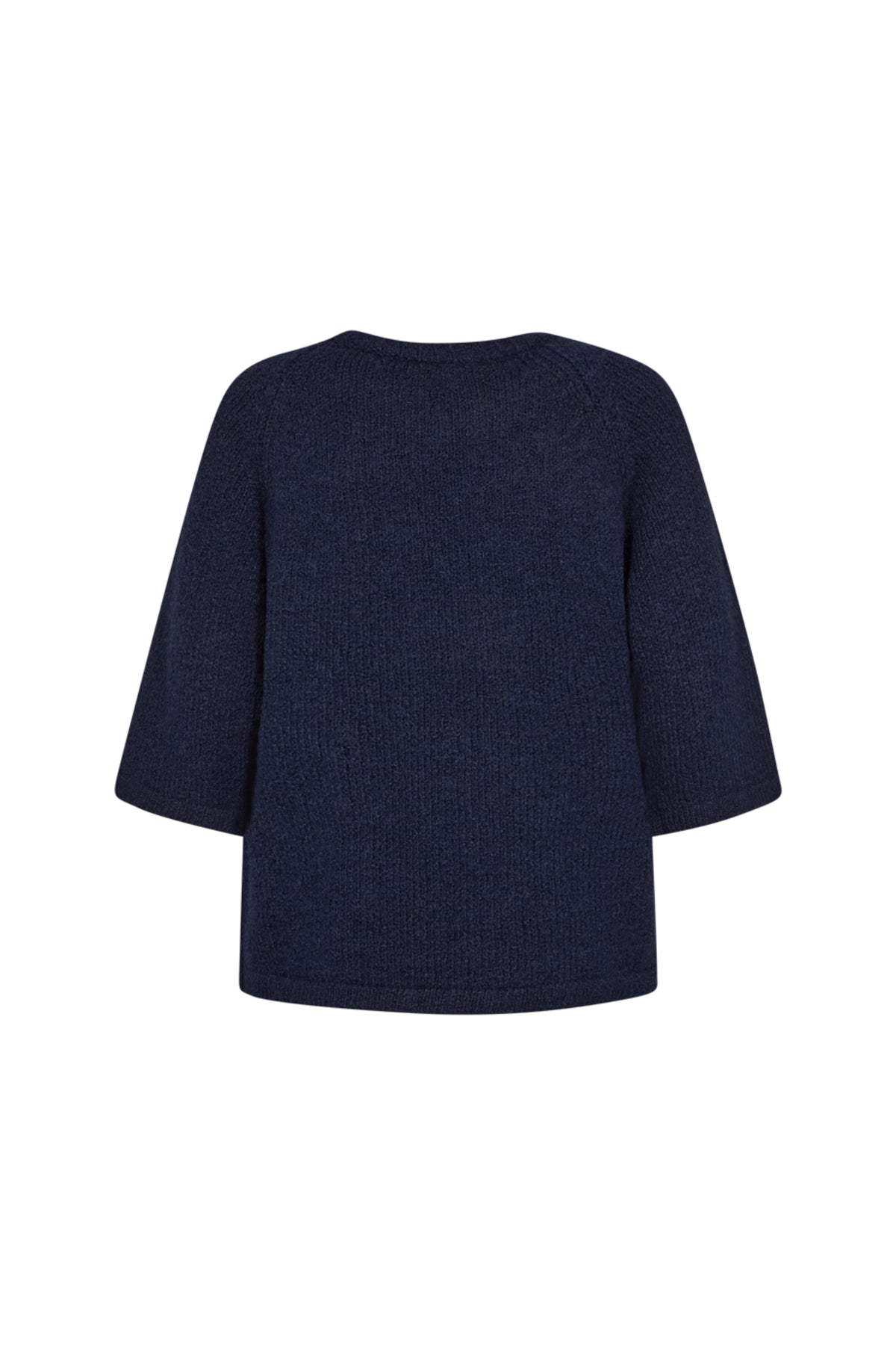 Navyblauwe trui van Freequent met melange en zilveren details, casual stijl, zichtbaar op model.