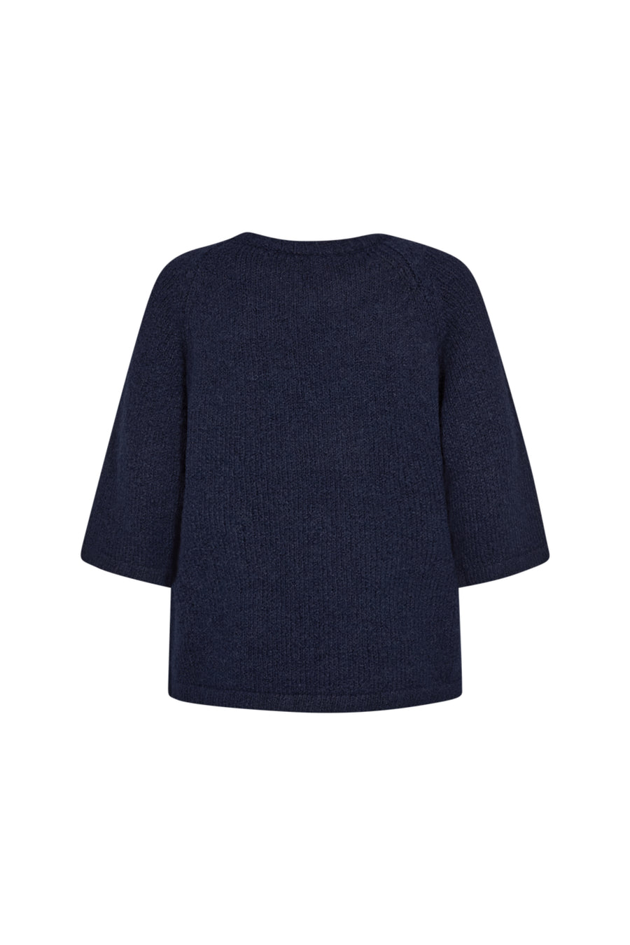 Navyblauwe trui van Freequent met melange en zilveren details, casual stijl, zichtbaar op model.