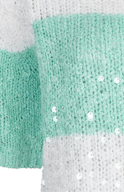 EsQualo Sweater Striped Sequins Offwhite Mint SP26.02007 Stretchshop.nl