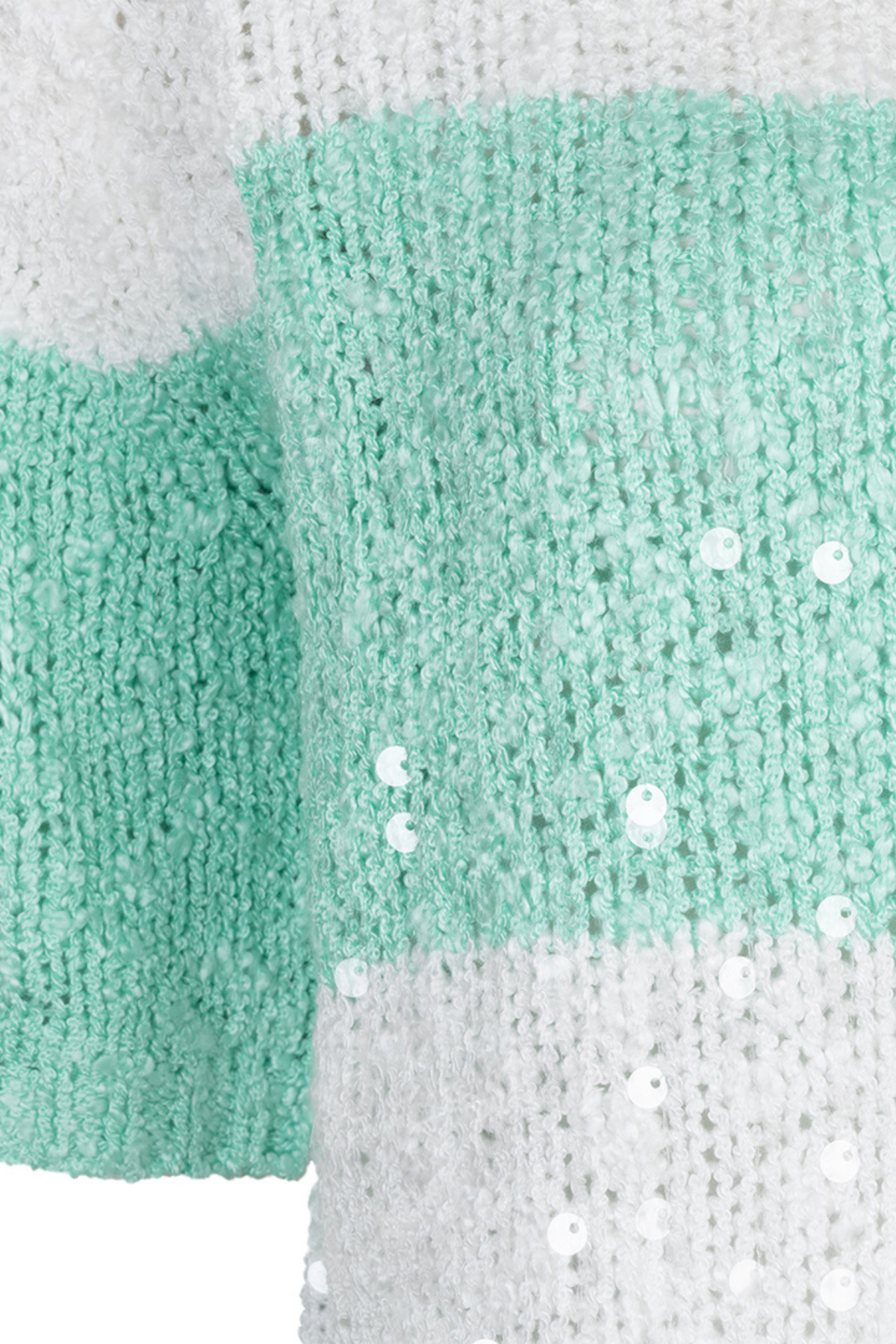 Offwhite mint gestreepte sweater met sequin details van EsQualo, casual en feestelijk, zichtbaar met ronde hals en lange mouwen.