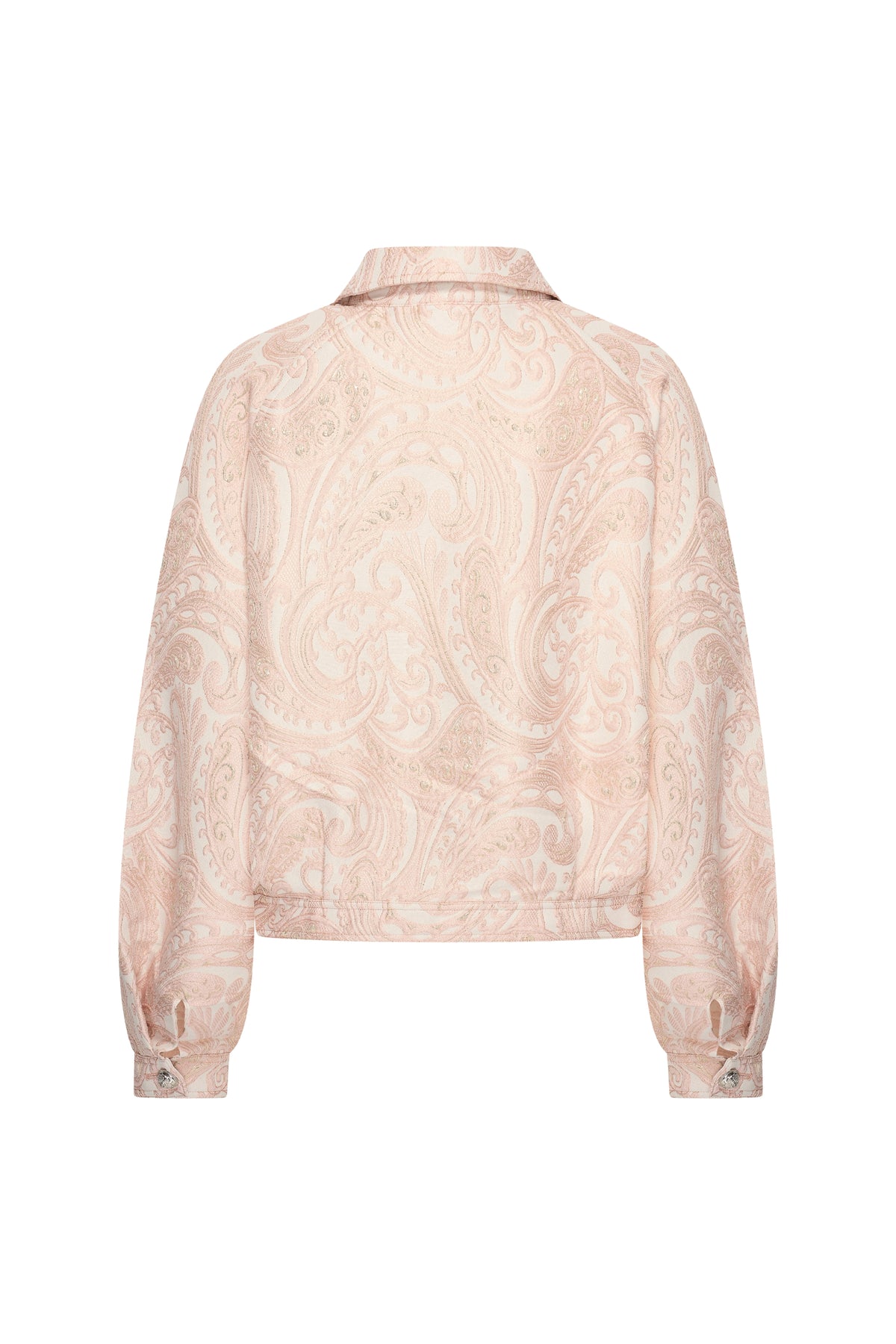 Mi Piace jacquard jas in mellow rose met paisley patroon, korte mouwen en stijlvolle pasvorm.