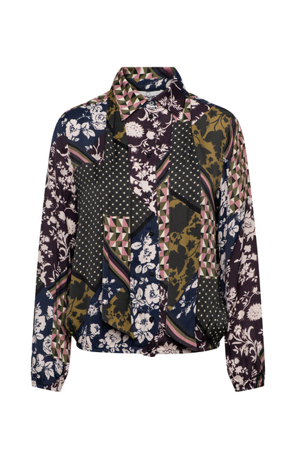Blouse Alisha Patchwork Dark Khaki Multi BL474