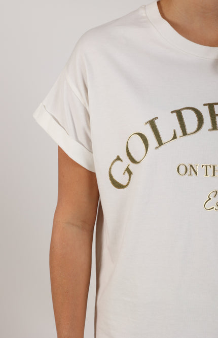 Nukus T-shirt Sanne Golden Days Offwhite Army NKS04023 Stretchshop.nl