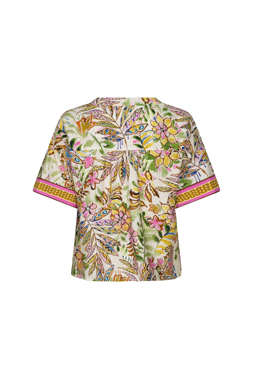 EsQualo blouse met jungleprint in groen en wit, korte mouwen en losvallende pasvorm, ideaal voor een casual look.