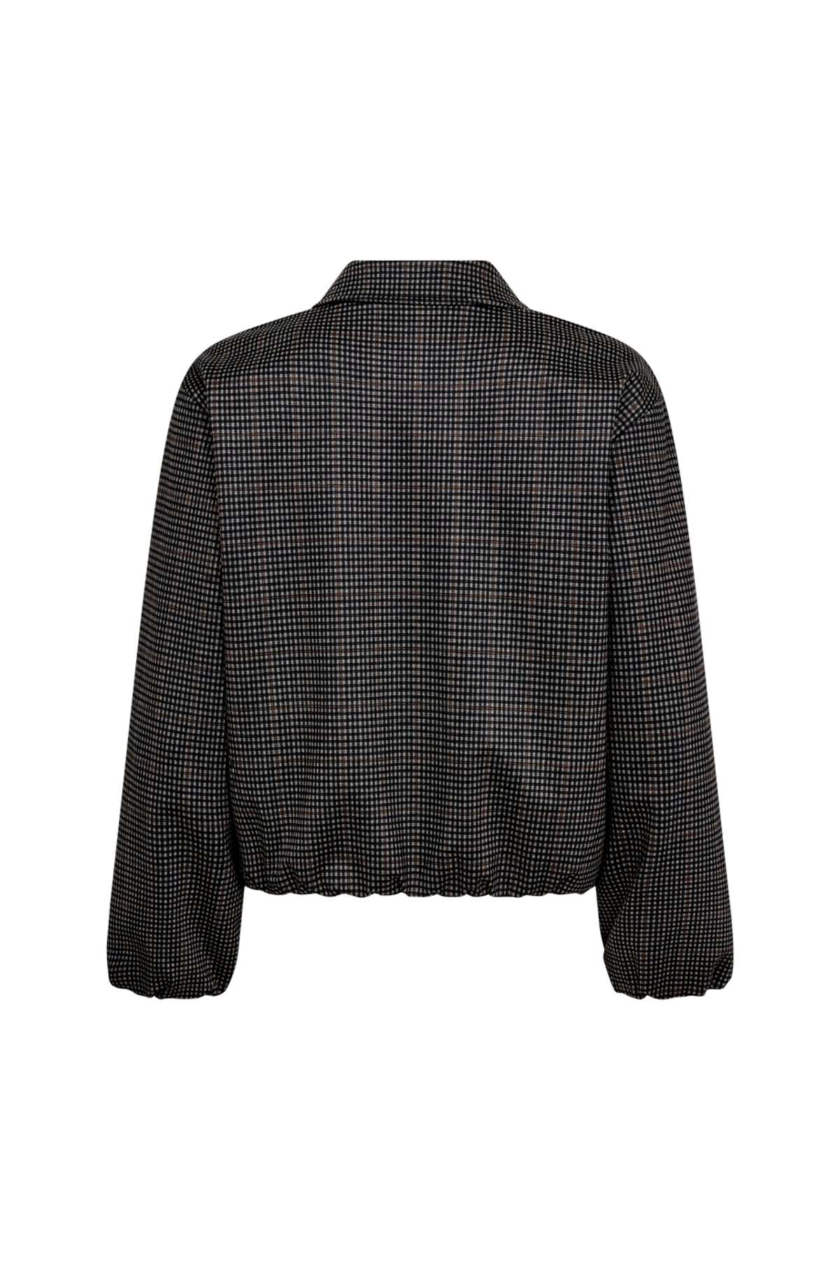 Freequent Fqnaduva Desert taupe en zwart jack met capuchon en ritssluiting, geschikt voor casual en outdoor gebruik.