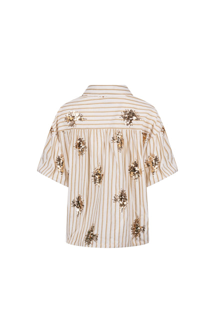 Nukus Blouse Leia Stripe Paillet Offwhite Fango NKS02136 Stretchshop.nl
