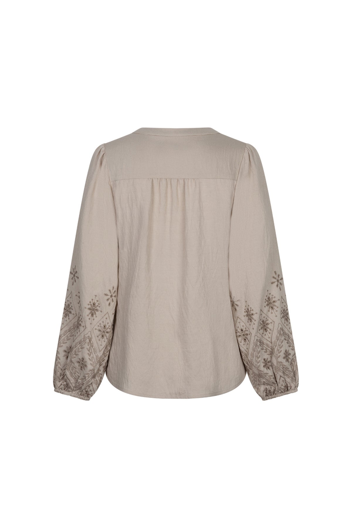 Lichte truffelkleurige blouse met borduursel van Red Button, elegante damesblouse met gedetailleerde embroidery.