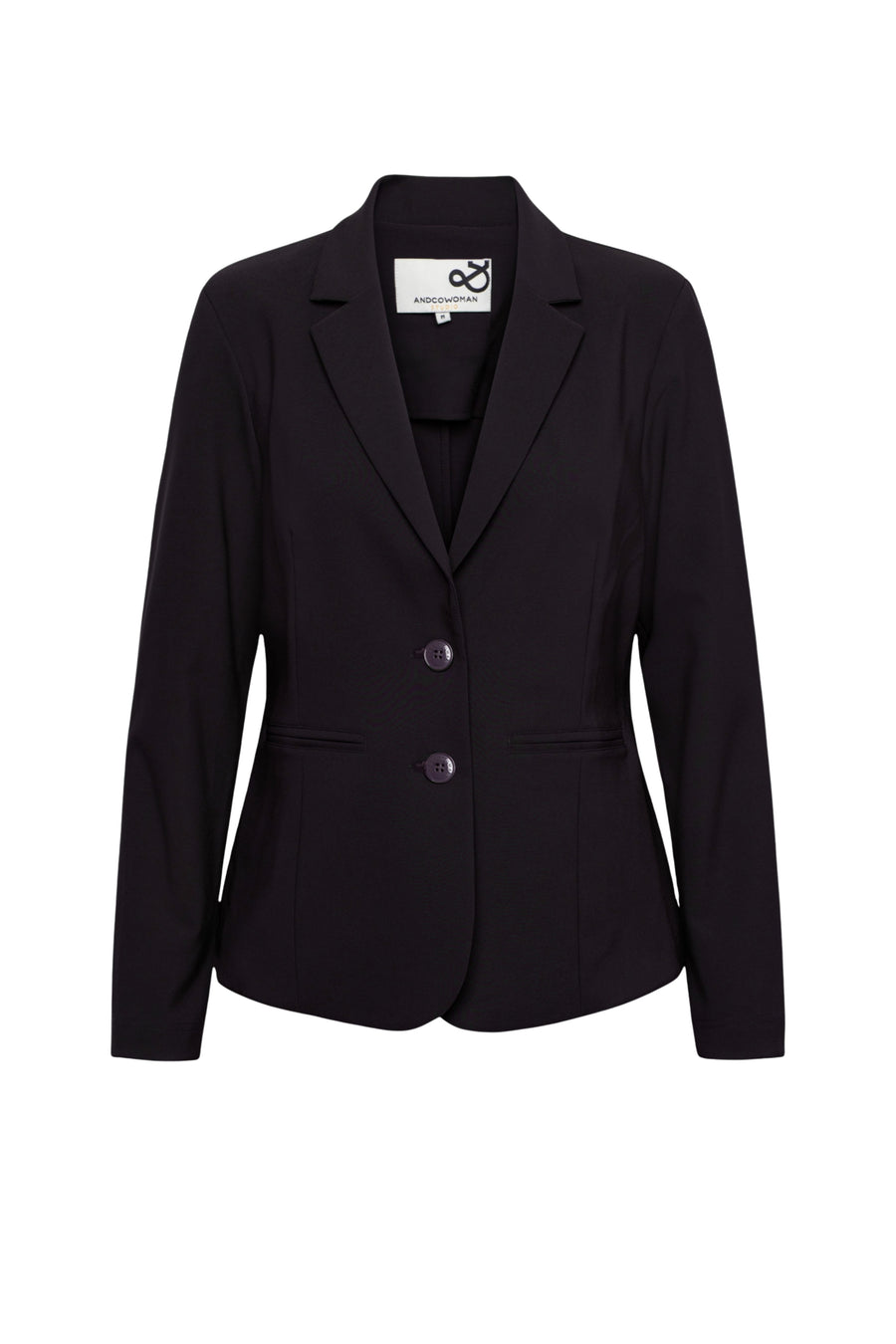 Zwarte &Co woman Heavy Travel blazer Phileine Deep Plum BZ167 met knoopsluitingen en opvallende kleur, gedragen door een model.