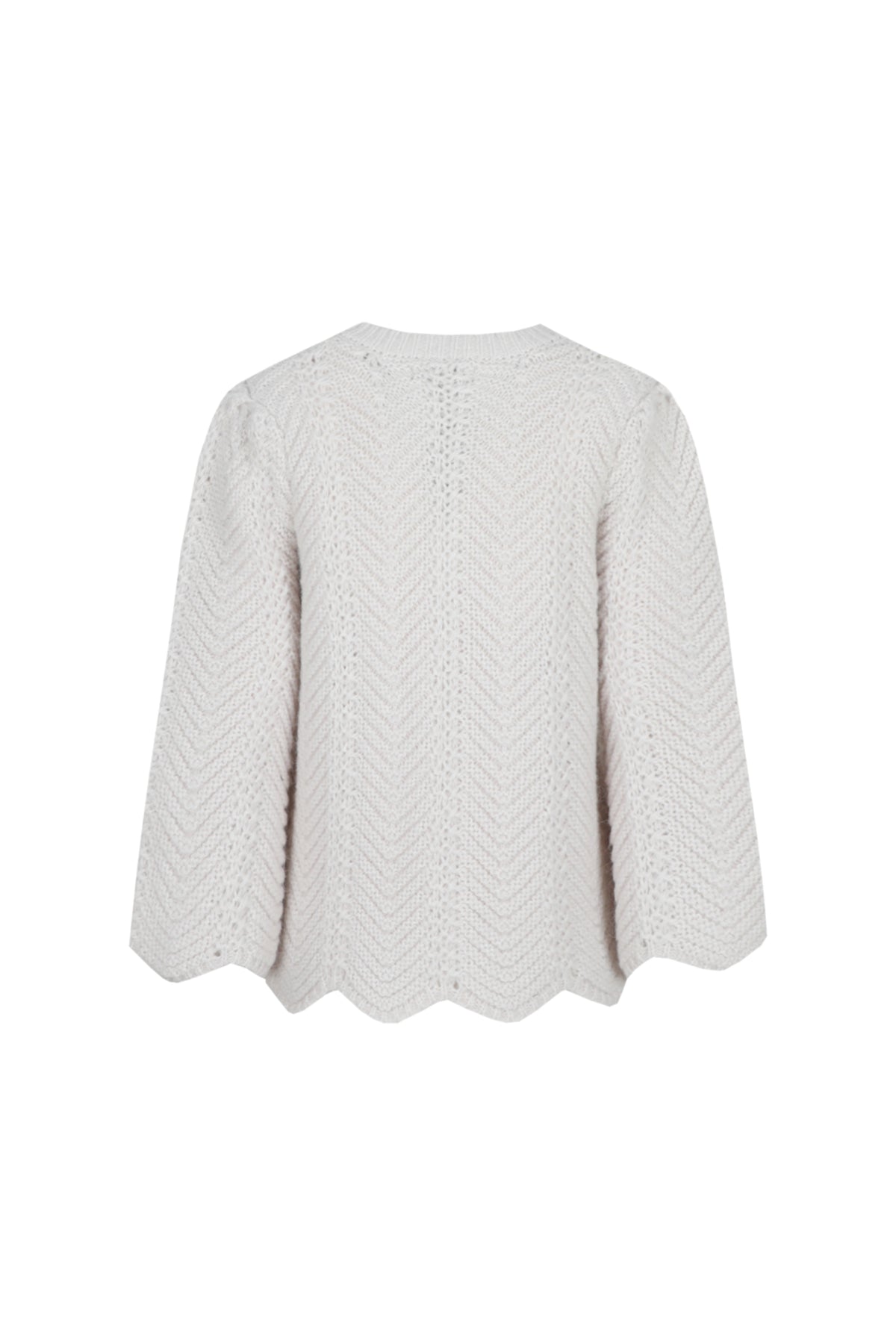 G-maxx Goldie Knit Sand vest met goudkleurig breisel en ronde hals, gedragen door model, close-up van de textuur en pasvorm