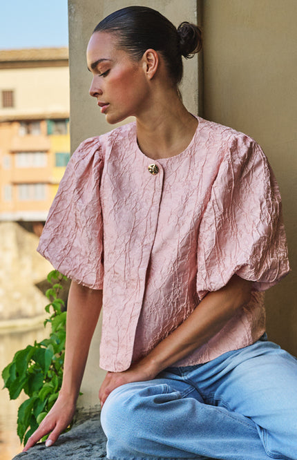 EsQualo Top Balloon Jacquard Faded Rose SP26.28025 Stretchshop.nl