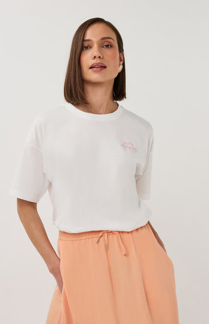 EsQualo T-shirt Voyages Offwhite Rose SP26.05015 Stretchshop.nl