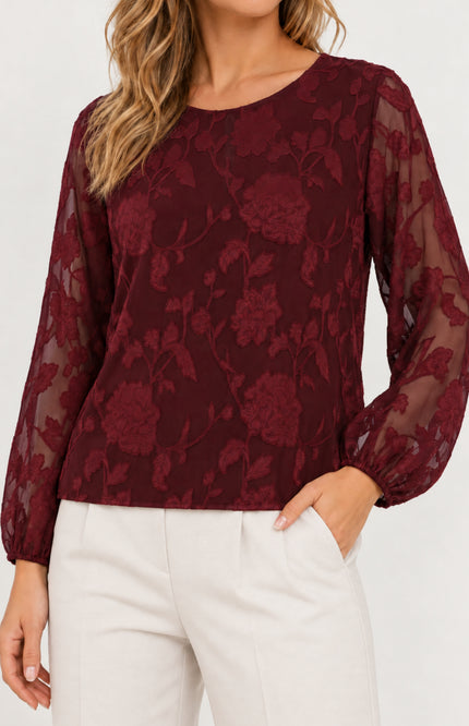Top Dubbel Ballon Mouw Bordeaux 127685