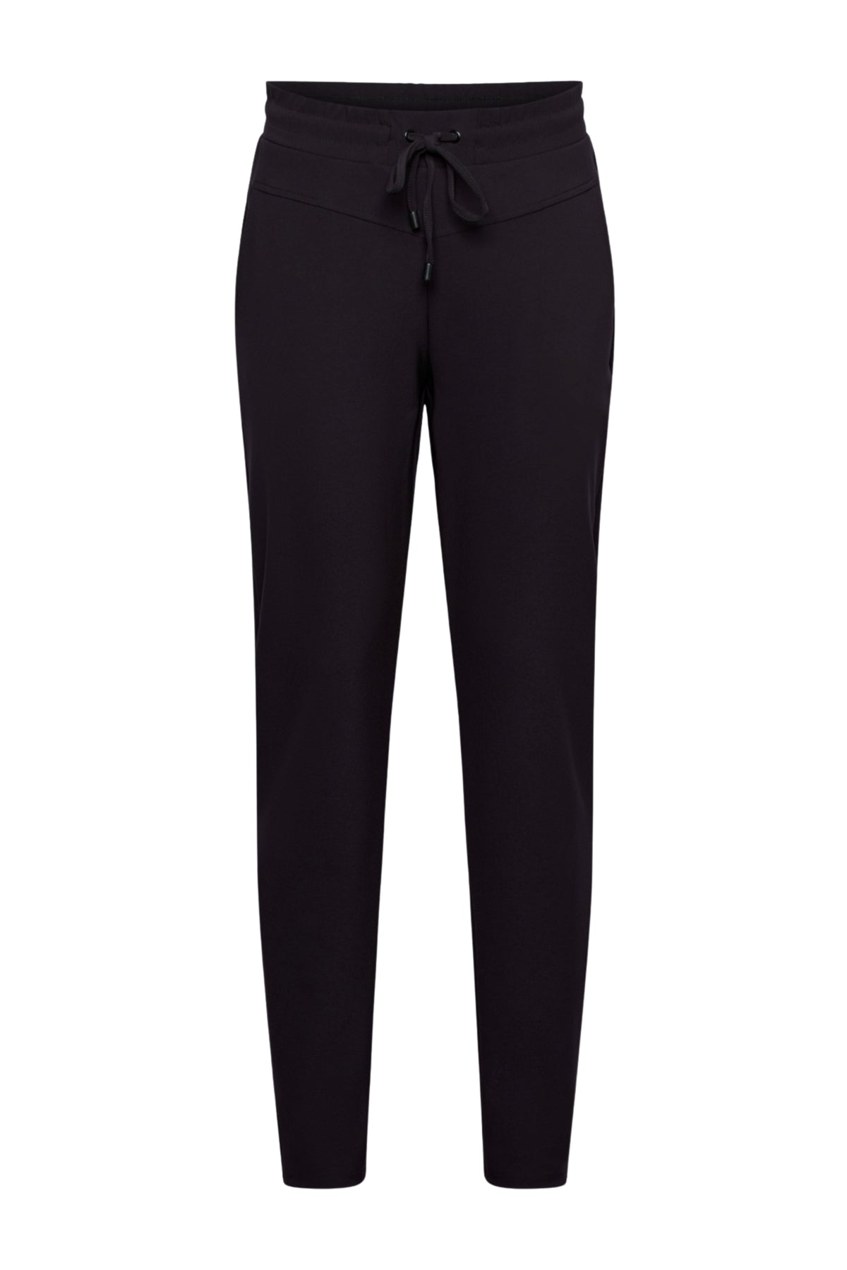 Donkere paarse &Co woman Heavy Travel Broek Penny met elastische taille en comfortabele pasvorm, getoond op model.