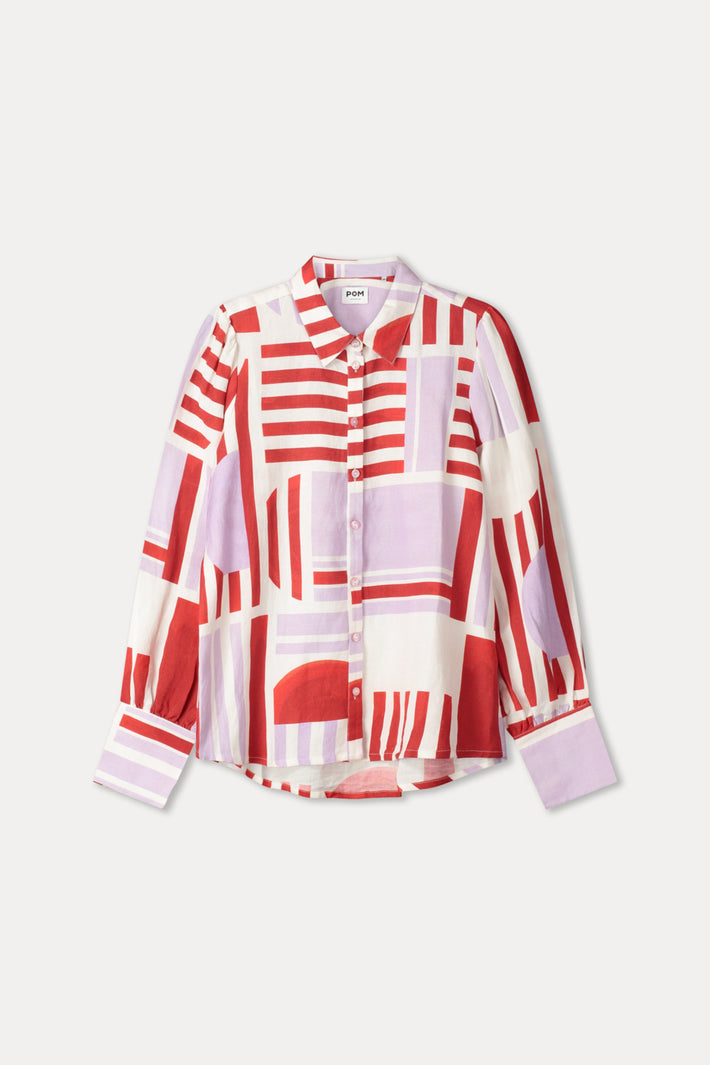 Linnen blouse van POM Amsterdam met multikleurige details en losse pasvorm, ideaal voor een casual stijlvolle look.