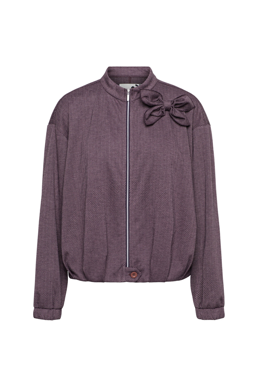 Lichte damesjas Cora Herringbone Deep Plum Multi van &Co woman, getailleerd met patroon en knopen, geschikt voor koude dagen.