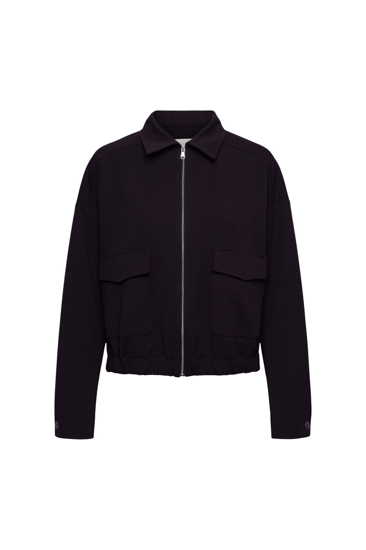 Lichte damesjas Ginger Deep Plum van &Co woman met rits en kraag, geschikt voor herfst en winter.