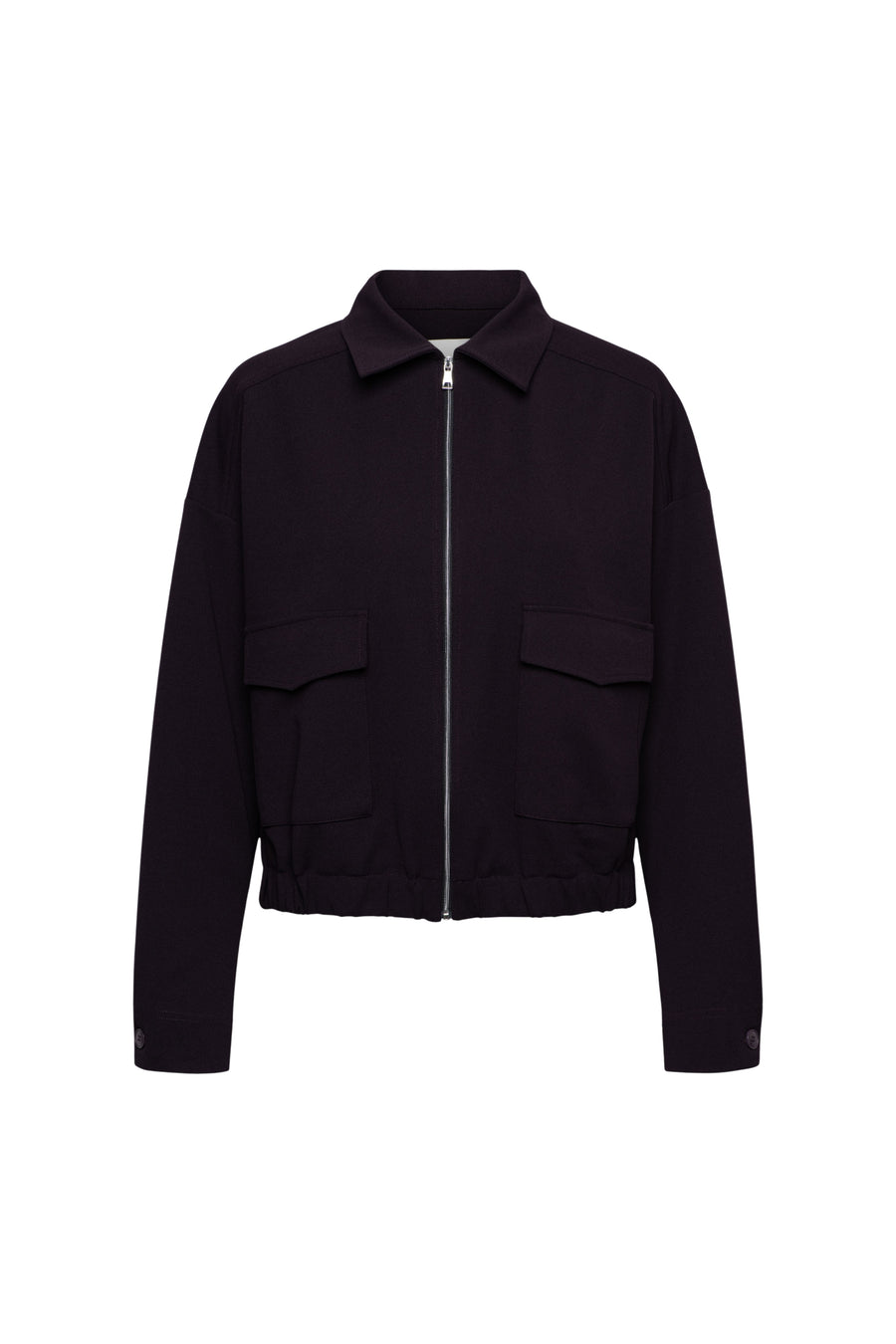 Lichte damesjas Ginger Deep Plum van &Co woman met rits en kraag, geschikt voor herfst en winter.