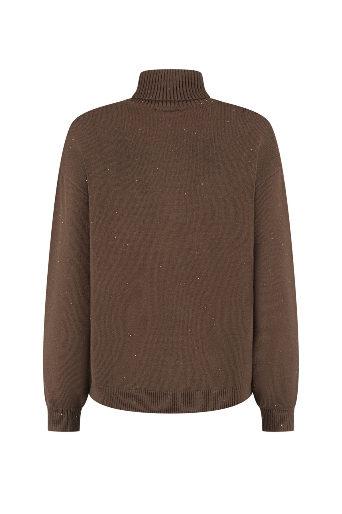 Lady Day Quinn trui in truffelkleur, zachte wollen trui met ronde hals en lange mouwen, casual en comfortabel.