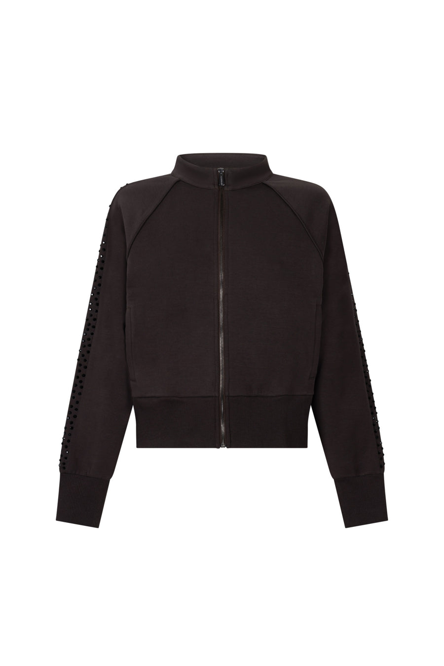Donkerbruine jacket Zoe Espresso van Ann & You, getoupeerde details en stijlvolle pasvorm, gedragen door een model.