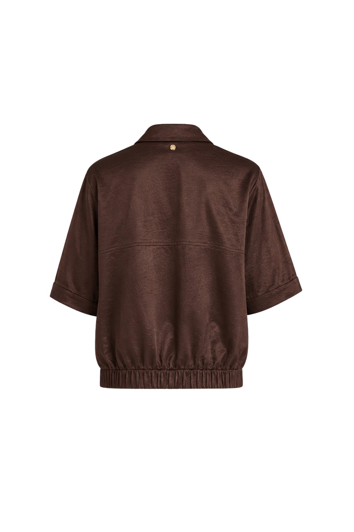 Elegante chocoladebruine blouse met elastische taille van Tramontana, zichtbaar met lange mouwen en knoopsluiting.
