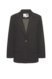 Donker kaki blazer Glennis van &Co woman, getailleerde damesblazer met knopen en revers, stijlvolle kantooroutfit.
