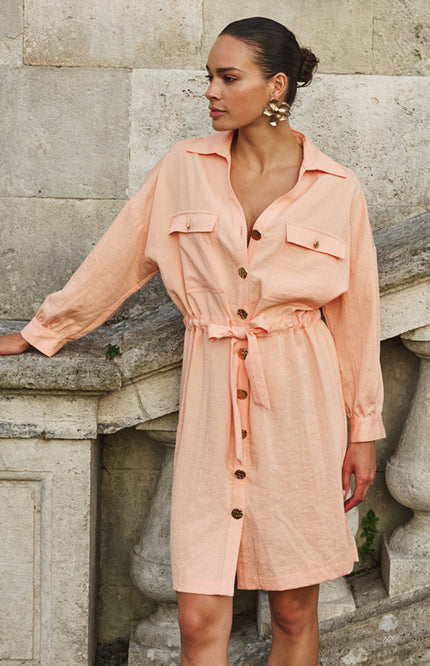 EsQualo Jurk Fine Crinkle Bellini SP26.10036 Stretchshop.nl