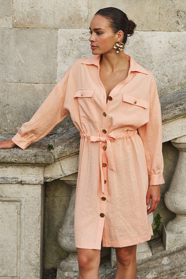 EsQualo Jurk Fine Crinkle Bellini SP26.10036 Stretchshop.nl