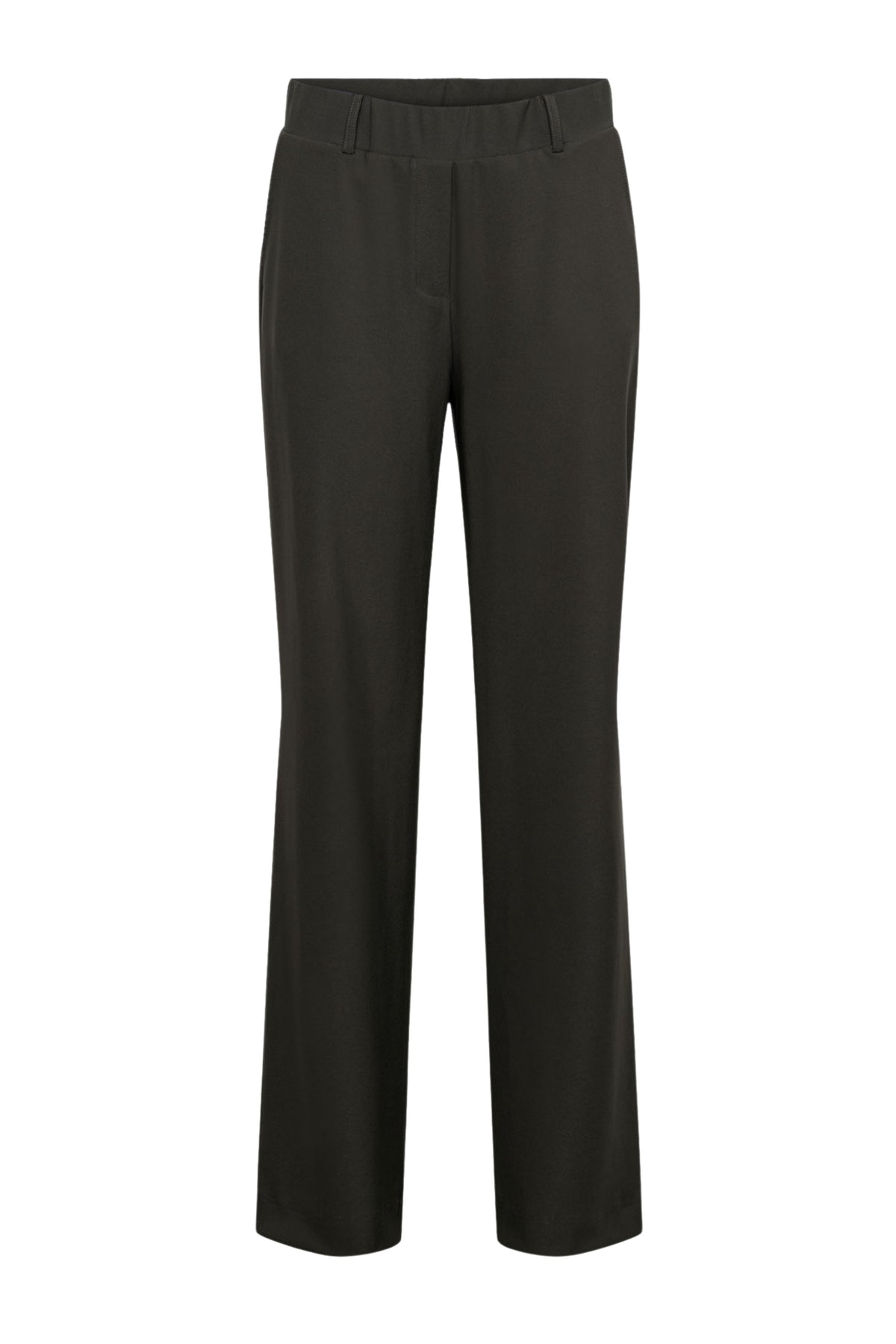 Donkere kaki heavy travel broek Patrice van &Co woman, comfortabele pasvorm en praktische details voor reizen en dagelijks gebruik.