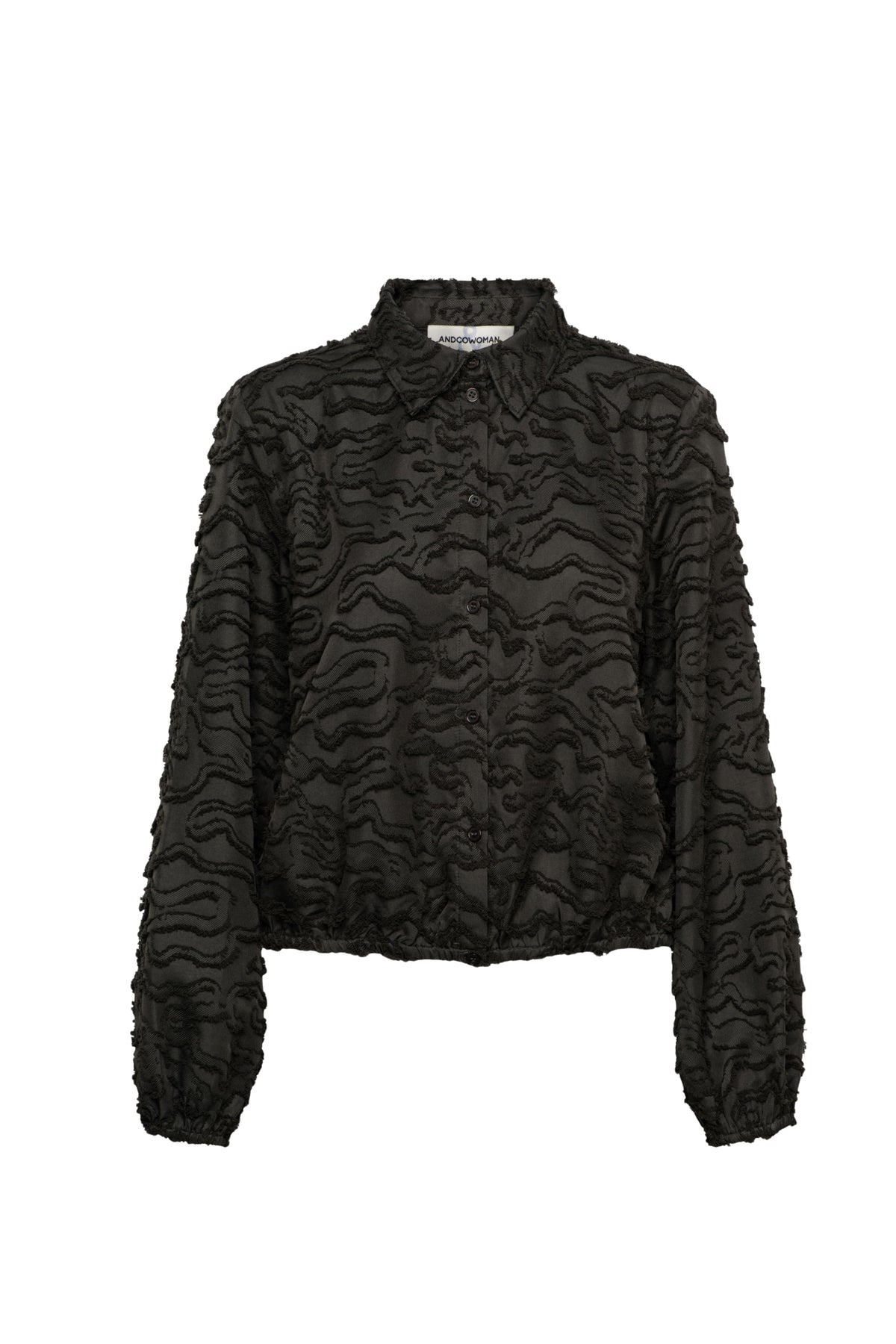 Donkere kaki blouse Wendelien van &Co woman, met losvallende pasvorm en lange mouwen, zichtbaar op de foto.