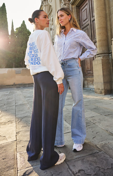 EsQualo Sweater Cities Offwhite Blue SP26.05019 Stretchshop.nl