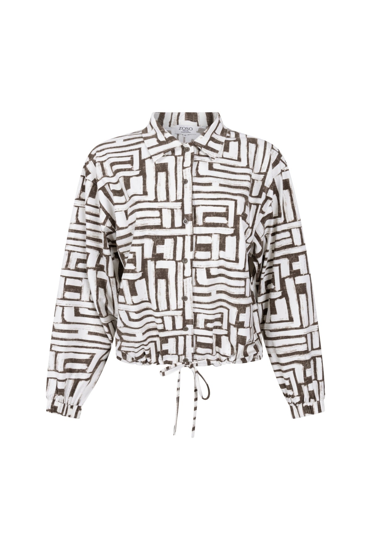 Zoso Travel Blouse Fresca in off-white en groen, lichte blouse met relaxte pasvorm en stijlvolle uitstraling.