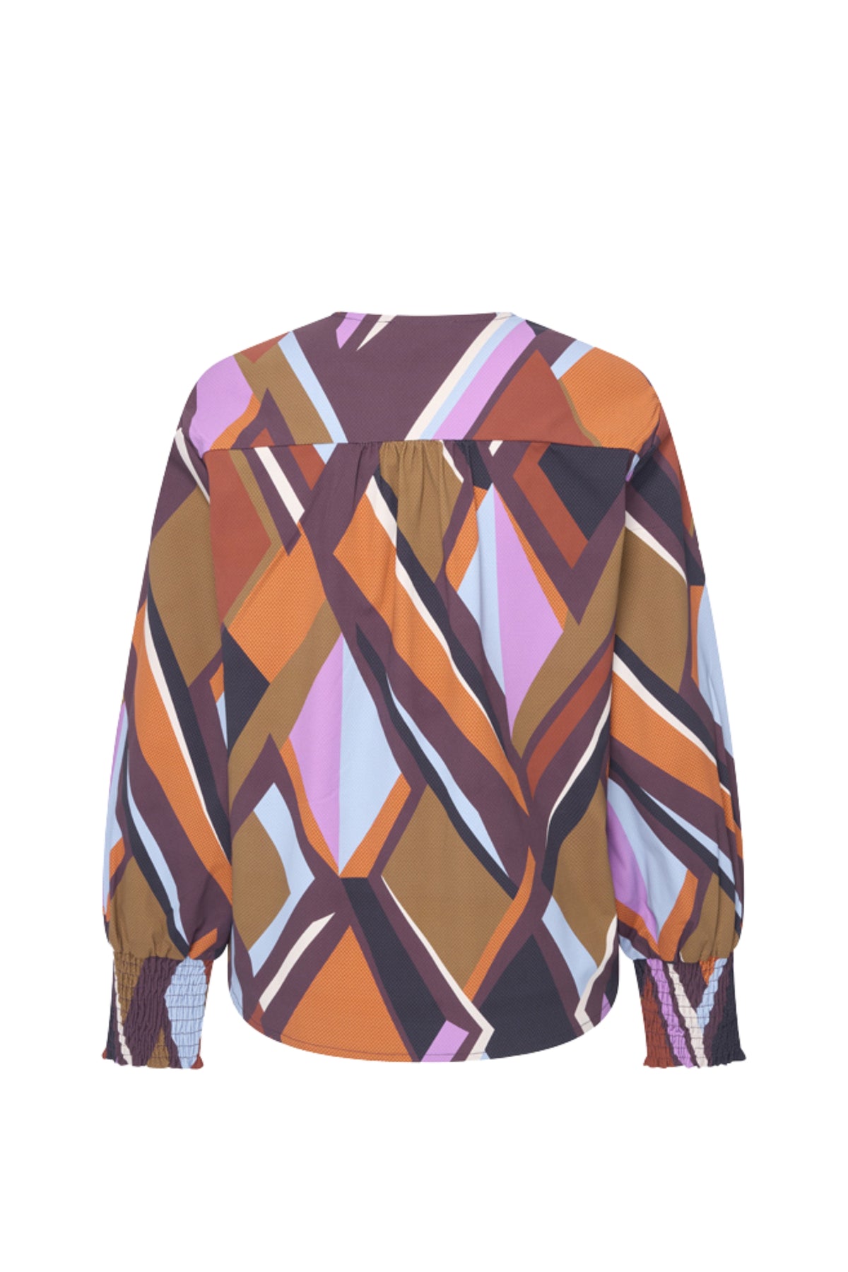 Kledingstuk van Mi Piace met geometrisch fusion print, multicolor travel top met knoopdetails, voor een modieuze uitstraling.