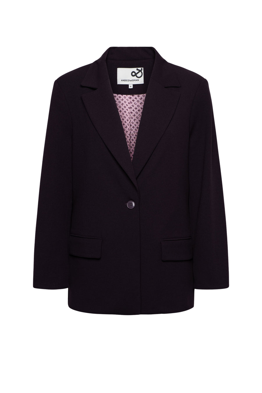 Diepe paarse blazer Glennis van &Co woman, close-up van de stijlvolle pasvorm en hoogwaardige stof.