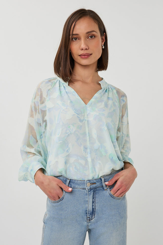 EsQualo Blouse Bow Shadow Print SP26.14017 Stretchshop.nl