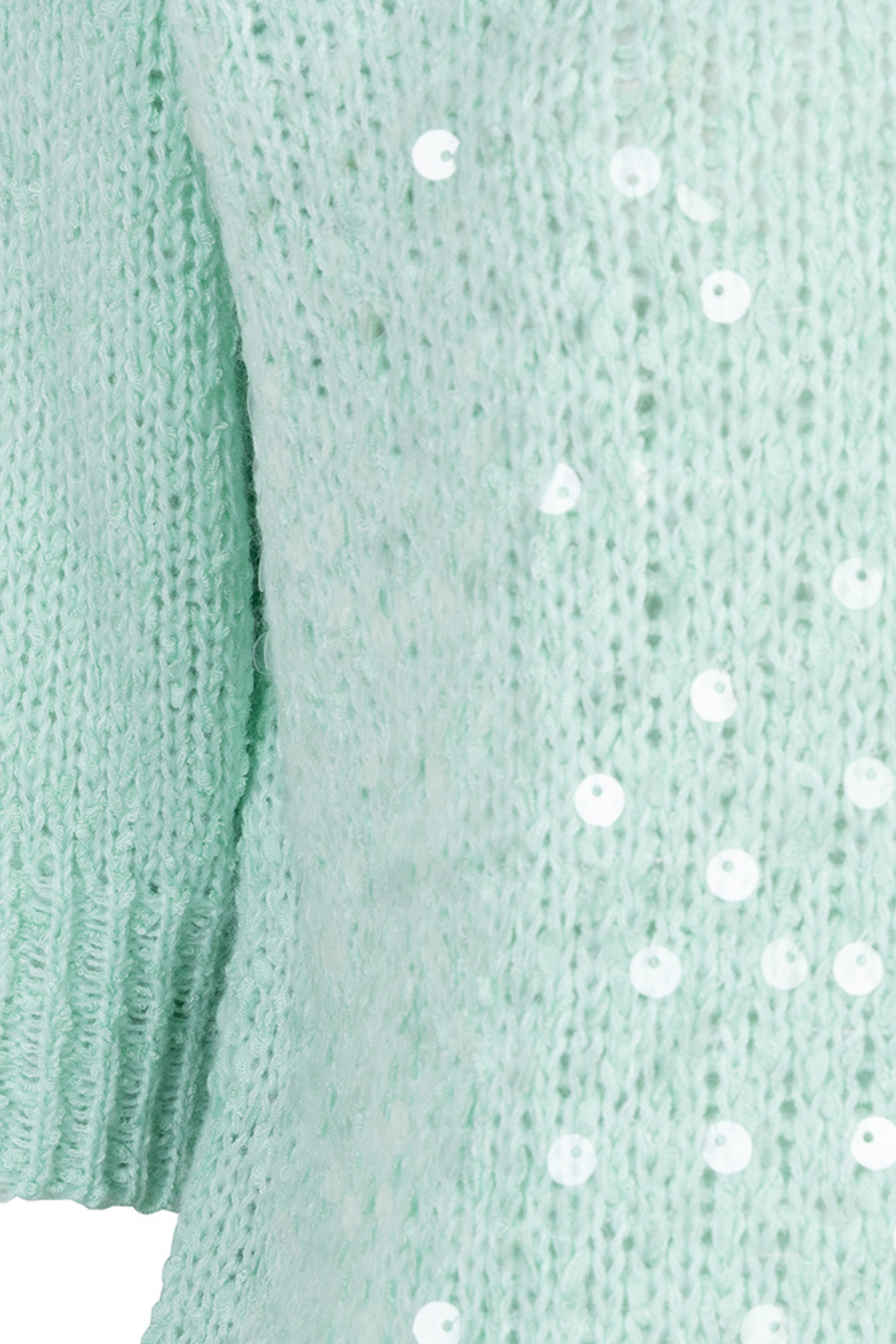 Licht mintgroene EsQualo sweater met glanzende sequin details, zachte stof, en een casual pasvorm.