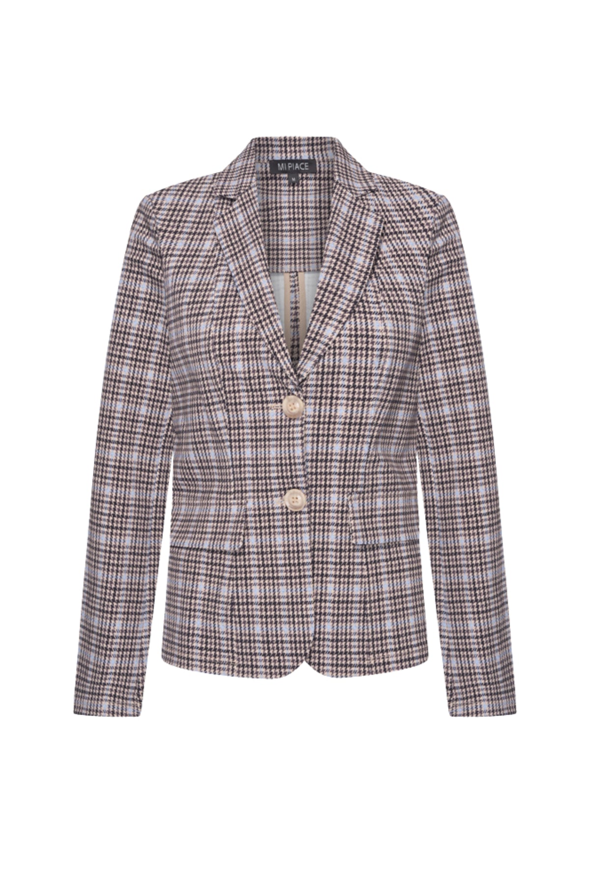 Mi Piace reisblazer in Harvest Tweed print Della Blue, geschikt voor zakelijk en casual gebruik.