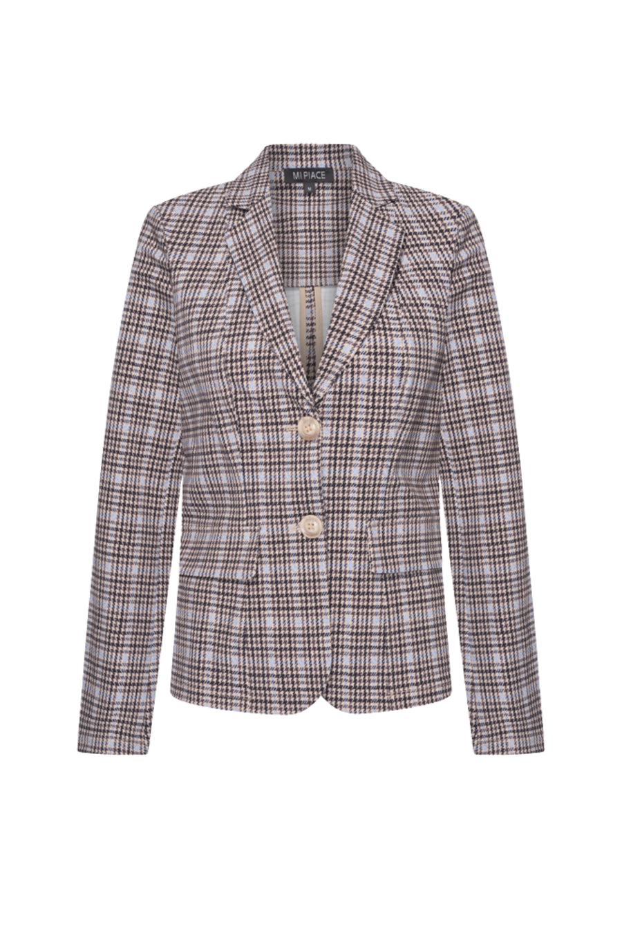 Mi Piace reisblazer in Harvest Tweed print Della Blue, geschikt voor zakelijk en casual gebruik.