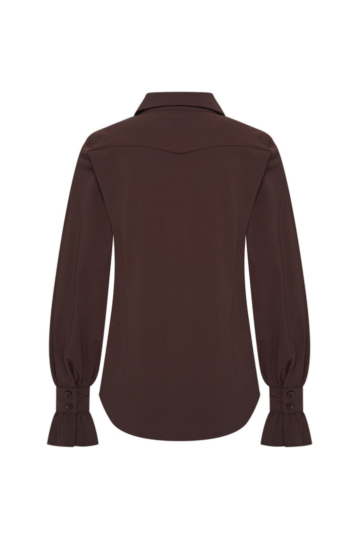 Mi Piace Travel blouse Espresso 202108 in effen espresso, voorkant zichtbaar