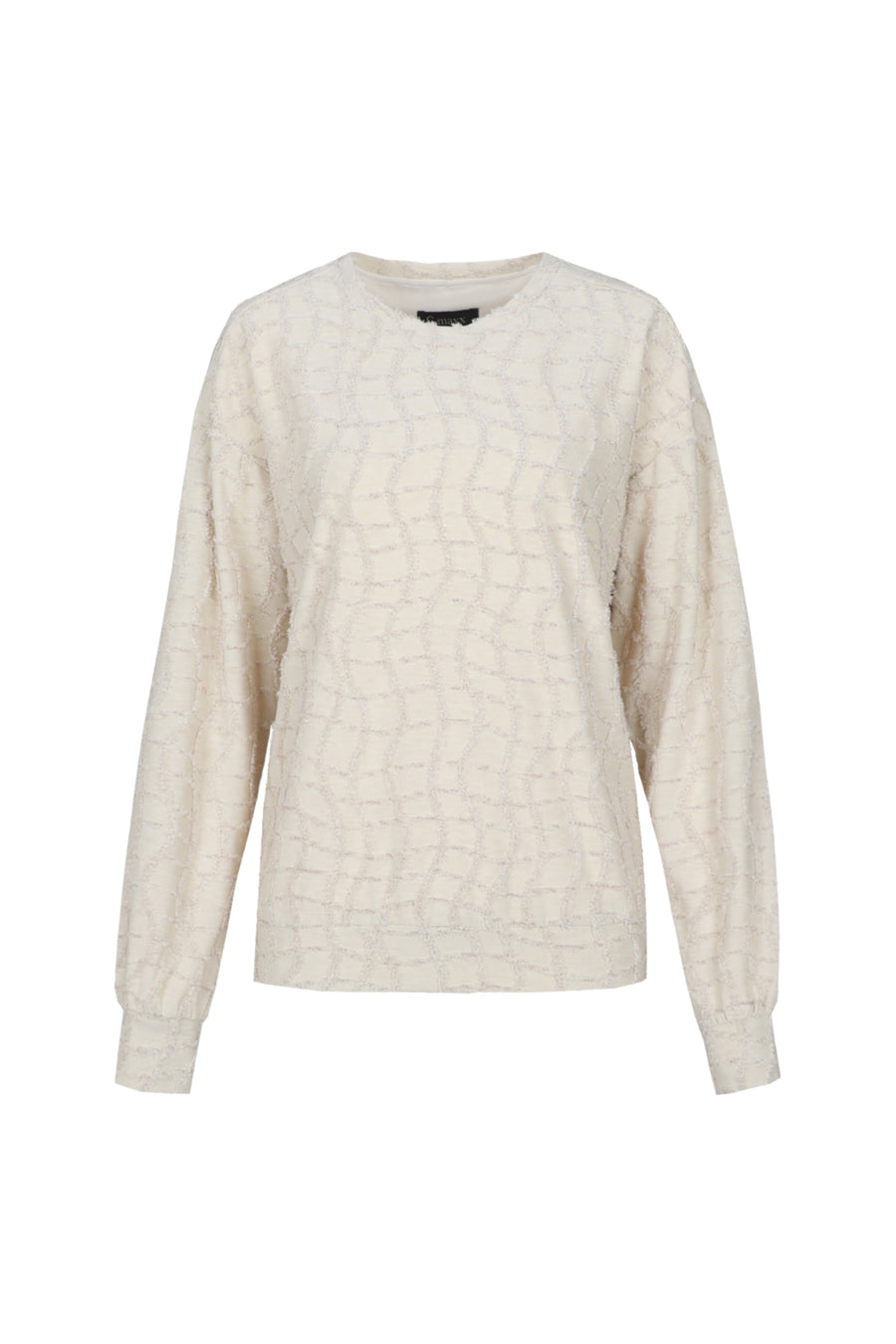 G-maxx Etain Sand top, licht gekleurde damesblouse met korte mouwen en ronde hals, gedragen door een model.