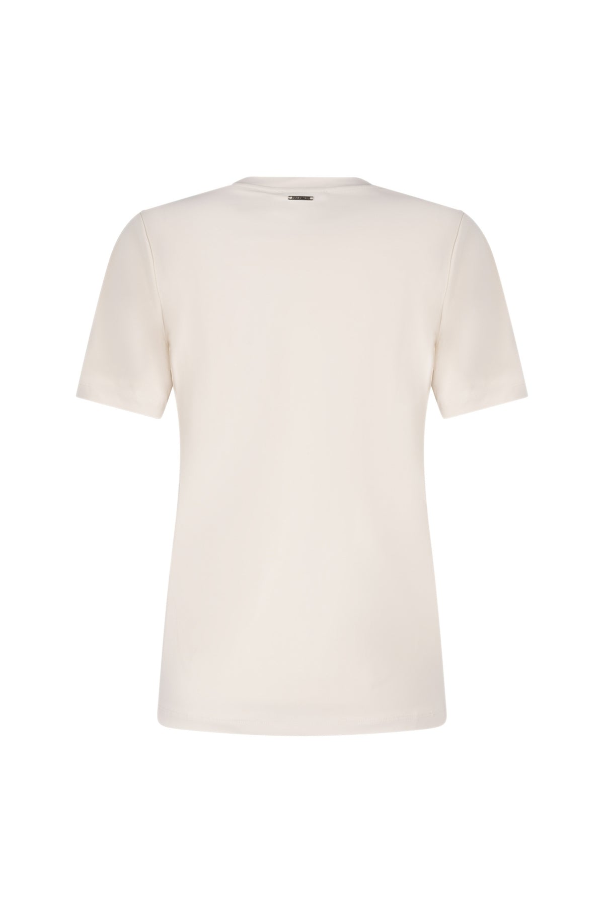 Zoso Travel T-Shirt Micky Ivory Espresso, wit en bruin ontwerp, close-up van het katoenen T-shirt met Mickey Mouseprint.