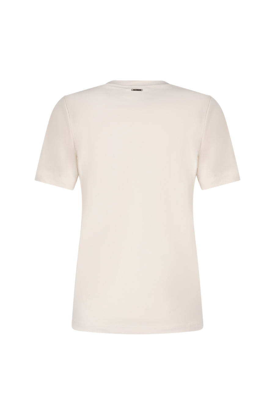 Zoso Travel T-Shirt Micky Ivory Espresso, wit en bruin ontwerp, close-up van het katoenen T-shirt met Mickey Mouseprint.