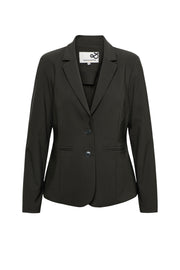 Donkere khaki &Co woman Heavy Travel Blazer Phileine, getailleerd jasje met knopen en revers voor dames, close-up afbeelding