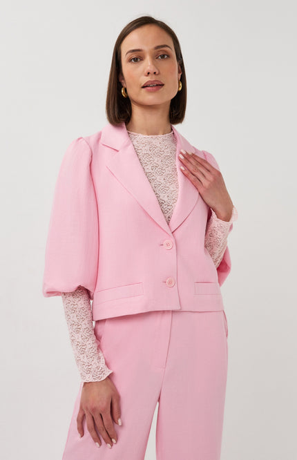 EsQualo Blazer Twill Cropped Puff Sleeve Romance Rose SP26.10047 Stretchshop.nl