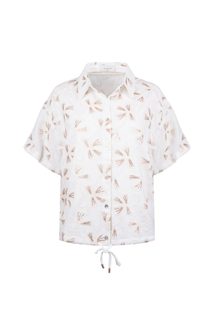 Nukus Blouse Britt Embroidery Offwhite Gold NKS02207 Stretchshop.nl